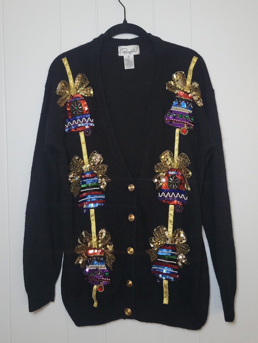 Pappagallo Christmas Cardigan Vintage Sweater Sequin Ornament Silk Angora Wool S